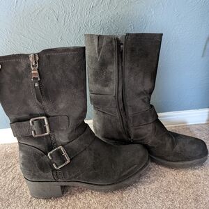 Black Moto Combat Boots with Buckle Straps